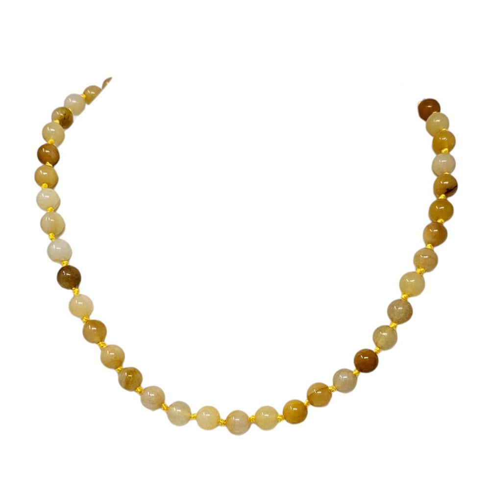 Yellow Agate 8mm Round Beaded Gemstone Necklace 