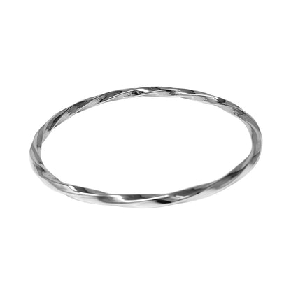 Twisted Sterling Silver Bangle | Elegant Plain Silver Bracelet for Women