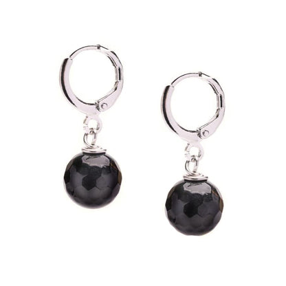 Faceted Black Agate 10mm Gemstone Bead Leverback Earrings