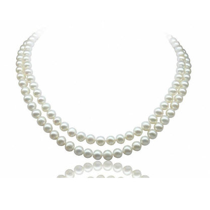 Pearl Necklace | 7-8mm White Freshwater Cultured Two-Row Beaded Pearl Necklace for Women - Gift for Her