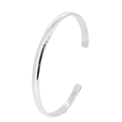 Women's Adjustable Silver Bangle | Classic 6mm Plain Sterling Silver Bracelet