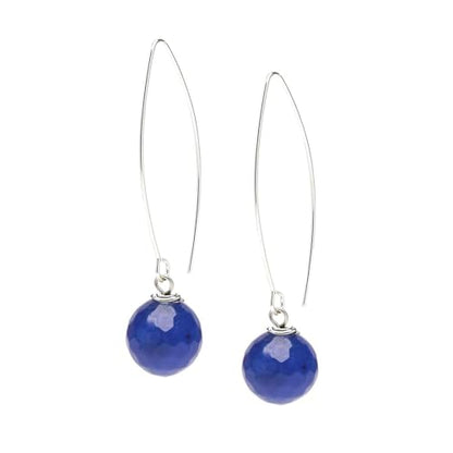 Blue Faceted 12mm Long Dangle Drop Earrings