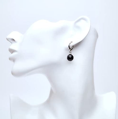 Faceted Black Agate 10mm Gemstone Bead Leverback Earrings on Stand