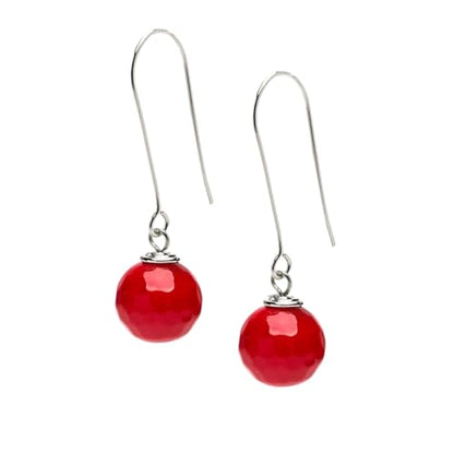 Red Long Dangle Drop Earrings 12mm Beads