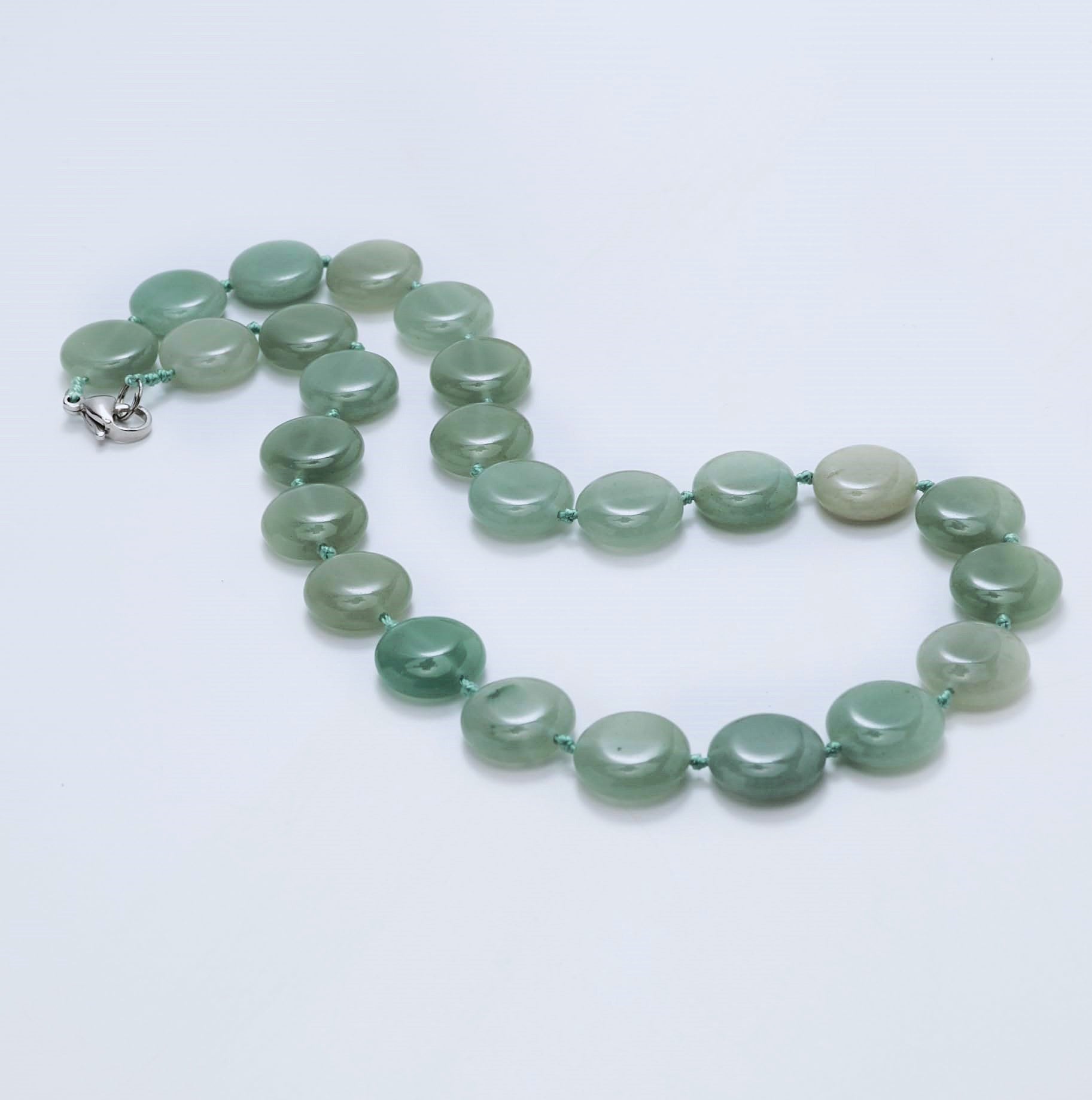 Natural Green Aventurine 16mm Round Disc Beaded Gemstone Necklace