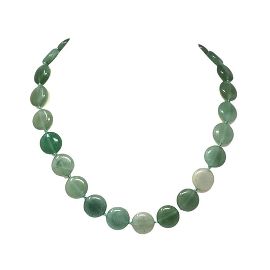 Green Aventurine 16mm Round Disc Gemstone Necklace