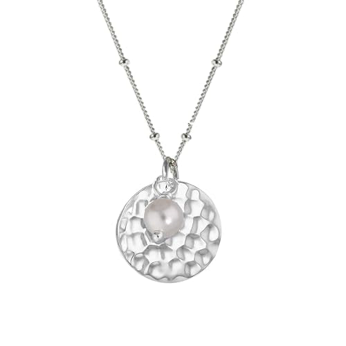 Hammered Flat Round Disc with Pearl Pendant