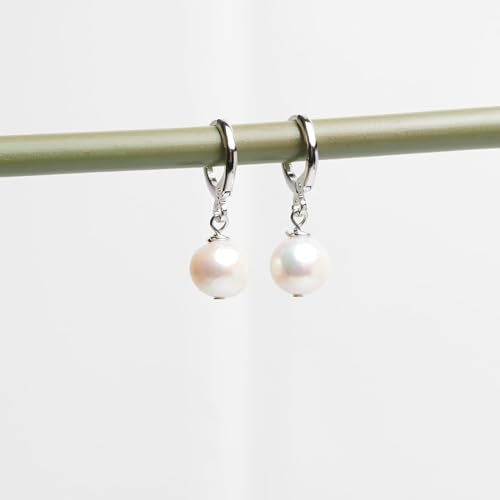 Huggie Hoop White Near Round Pearl Earrings