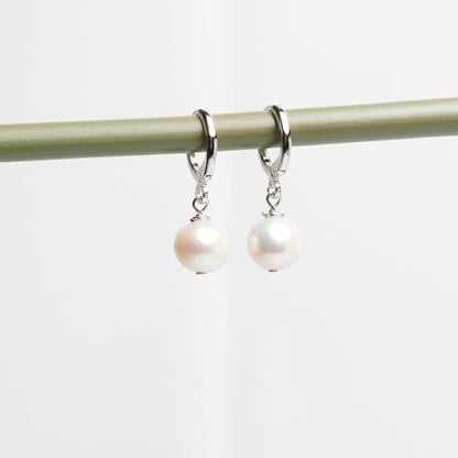 Huggie Hoop White Near Round Pearl Earrings