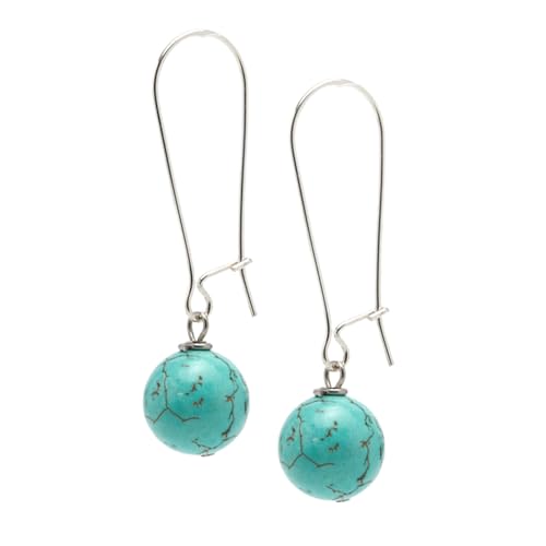 Blue Turquoise 12mm Gemstone Bead Drop Earrings