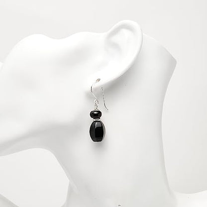  Dangle Drop Earrings Black Agate