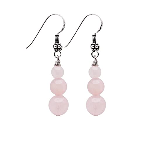 Rose Quartz 6, 8, 10mm Beaded Gemstone Earrings with 925 Sterling Silver Hooks