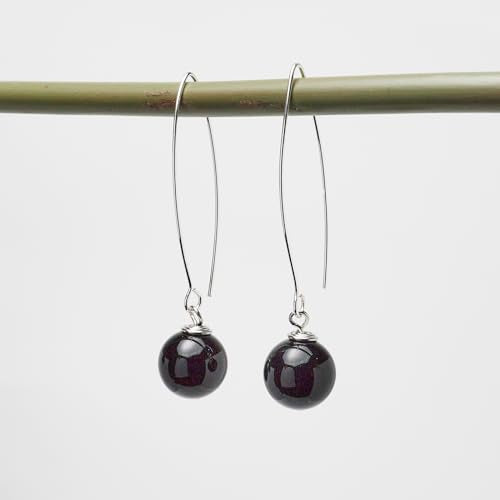 Black Agate 12mm Long Dangle Drop Earrings for Women