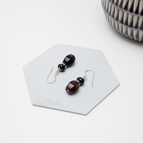 Dangle Drop Earrings Black Agate 