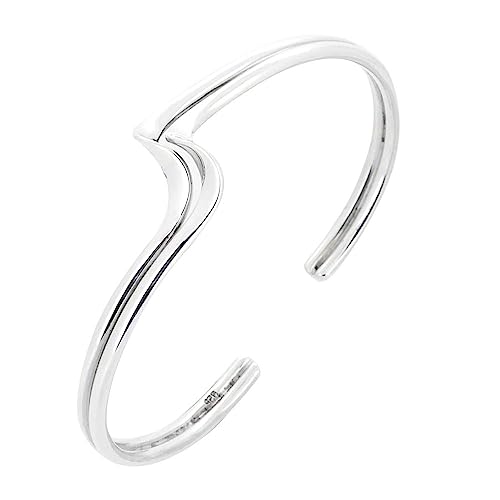 Chic Sterling Silver Bangle Bracelet | Women's Wave Detail Silver Cuff for Ladies