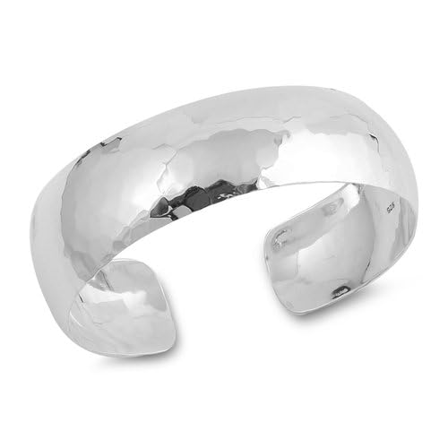 18mm Wide Hammered 925 Sterling Silver Bangle