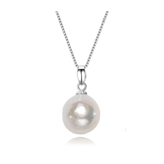 Large white pearl pendant necklace for women