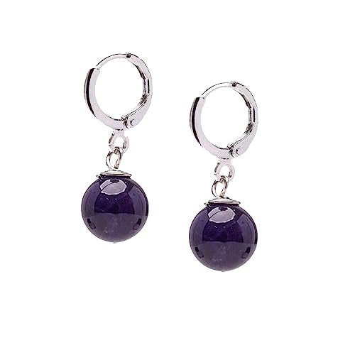 Purple Amethyst 10mm Gemstone Bead Leverback Earrings