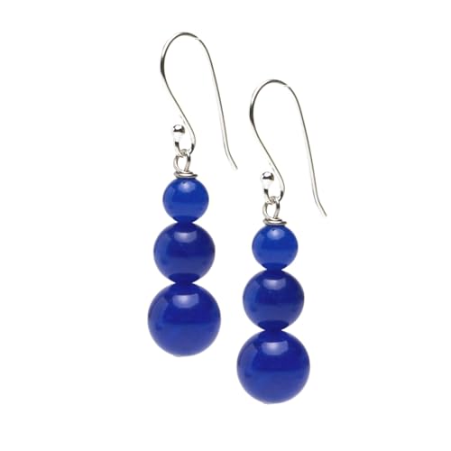 Blue Agate 6, 8, 10mm Beaded Gemstone Earrings with 925 Sterling Silver Hooks