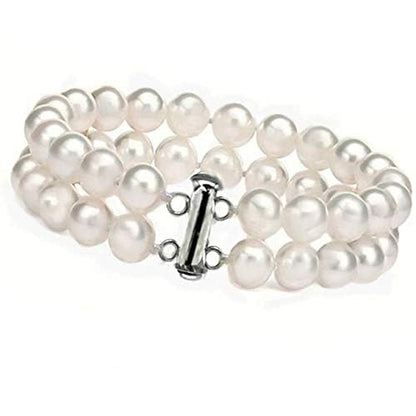 Pearl Bracelet | 2-Row White Freshwater Cultured A-Grade Pearl Bracelet for Women