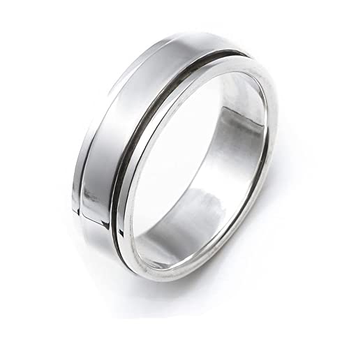 Men's Women's 7mm Spinner Ring | Solid 925 Sterling Silver Plain Fidget Spinning Ring for Men and Women (Size 6-13)