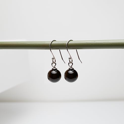 10mm Bead Gemstone Dangle Drop Earrings Black Agate