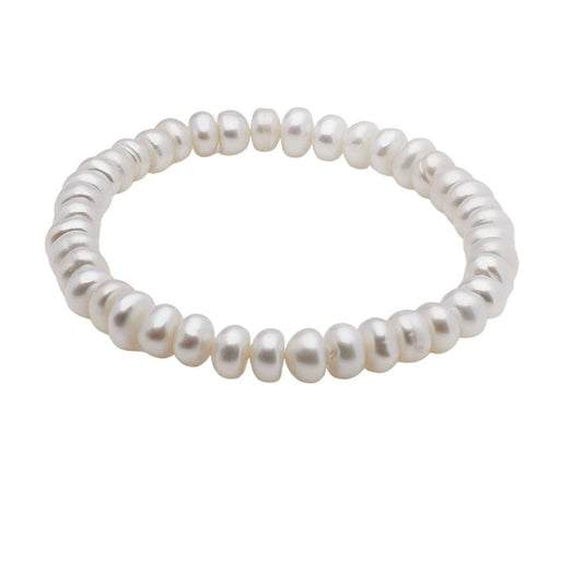 Women's Pearl Bracelet | Handmade Stretchy Baroque Pearl Bracelet 8-9mm - White button Pearls