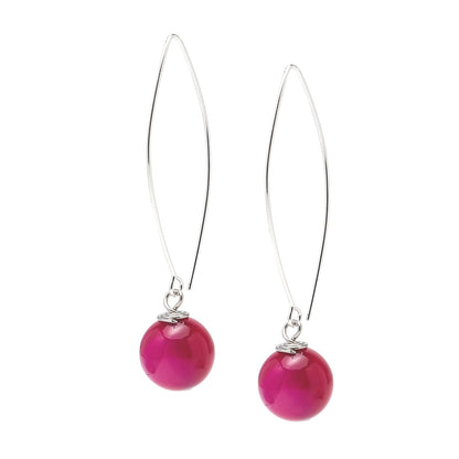 Pink Agate 12mm Long Dangle Drop Earrings