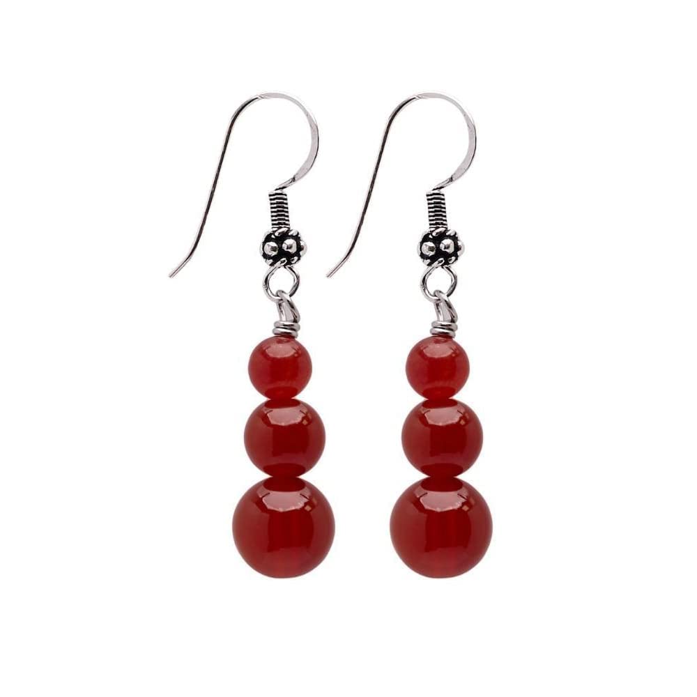 Red Agate 6, 8, 10mm Beaded Gemstone Earrings with 925 Sterling Silver Hooks