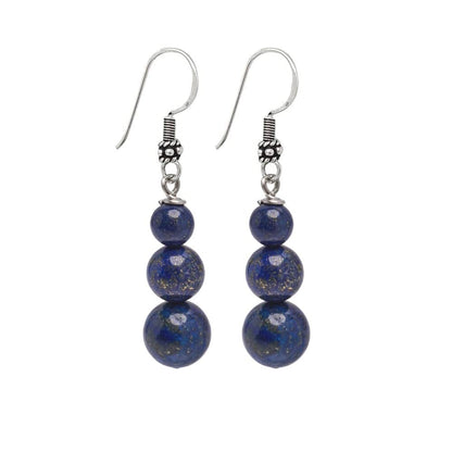 Blue Lapis Lazuli 6, 8, 10mm Beaded Gemstone Earrings with 925 Sterling Silver Hooks