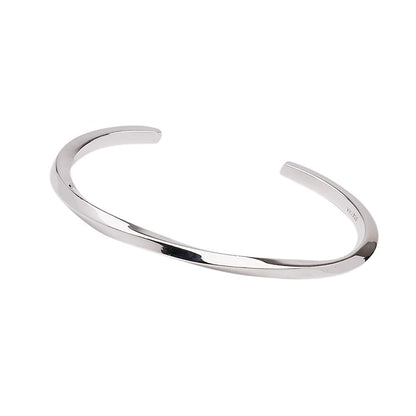 Twisted Design Bangle | Solid 925 Sterling Silver Plain Cuff Bracelet for Men and Women