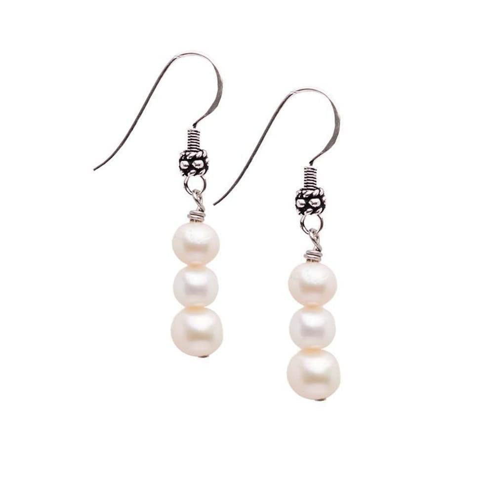 White Pearl Beaded Gemstone Earrings with 925 Sterling Silver Hooks