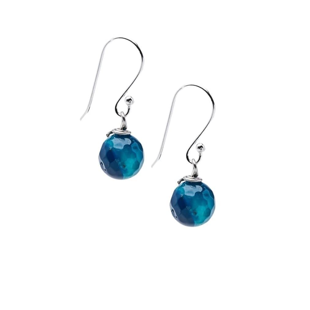 Faceted Blue Agate 10mm Bead Gemstone Dangle Drop Earrings 