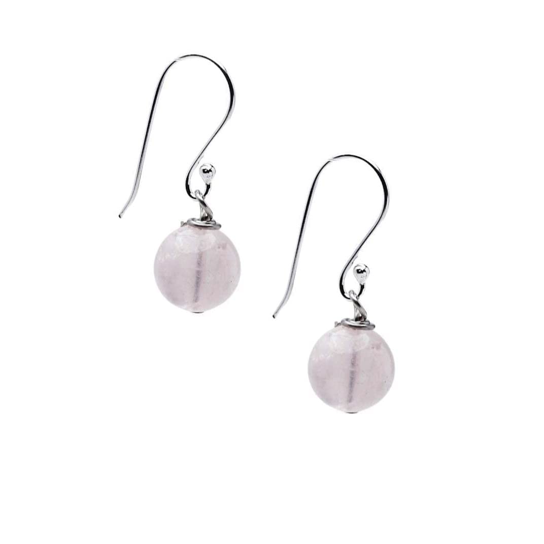 Pink Rose Quartz 10mm Bead Gemstone Dangle Drop Earrings 