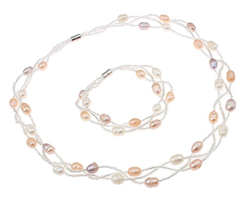 Women's Pearl Jewelry Set | Freshwater Pearl Necklace, Bracelet, and Earrings - Elegant Design