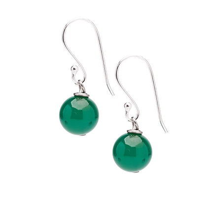 Green Agate 10mm Bead Gemstone Dangle Drop Earrings 