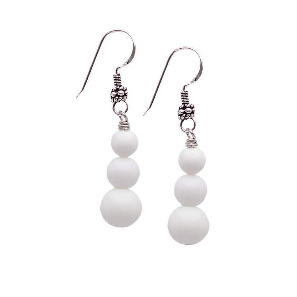 White Shell 6, 8, 10mm Beaded Gemstone Earrings with 925 Sterling Silver Hooks