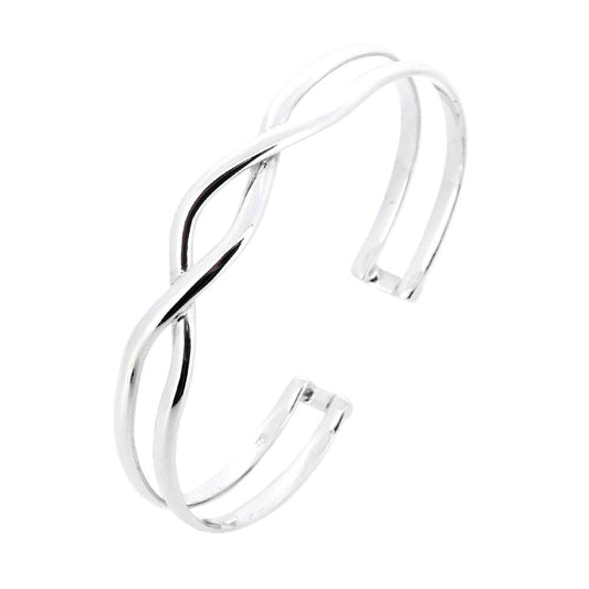 Women's Adjustable Silver Bangle | Chic High-Polished Open Cuff Design in 925 Sterling Silver