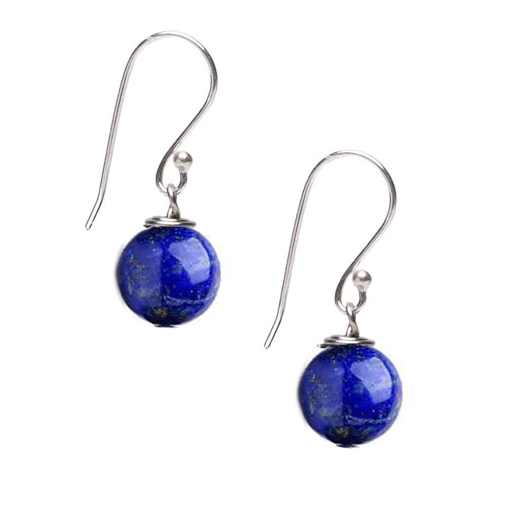 Blue Lapis Lazuli 10mm Bead Gemstone Dangle Drop Earrings 