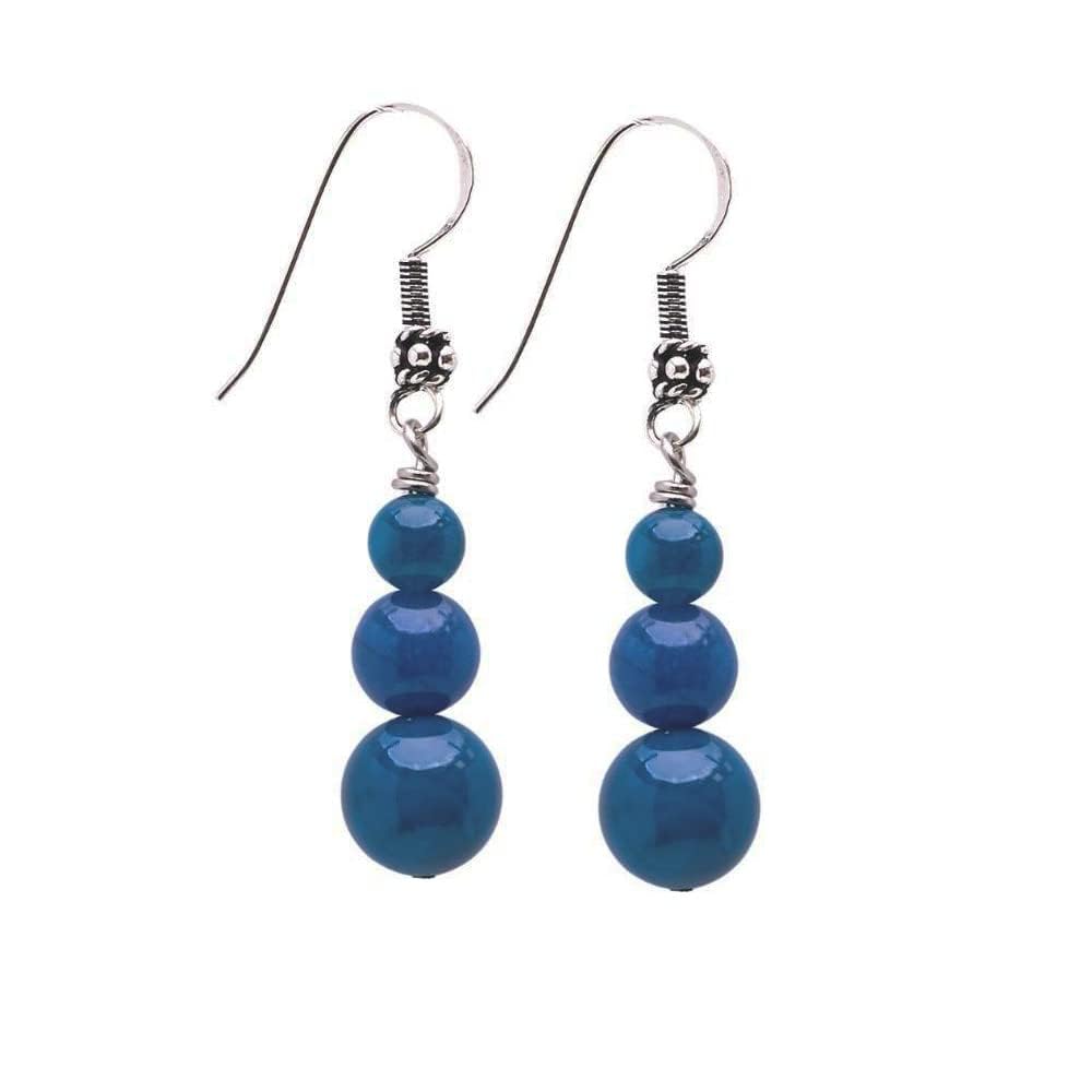 Blue agate 6, 8, 10mm Beaded Gemstone Earrings with 925 Sterling Silver Hooks