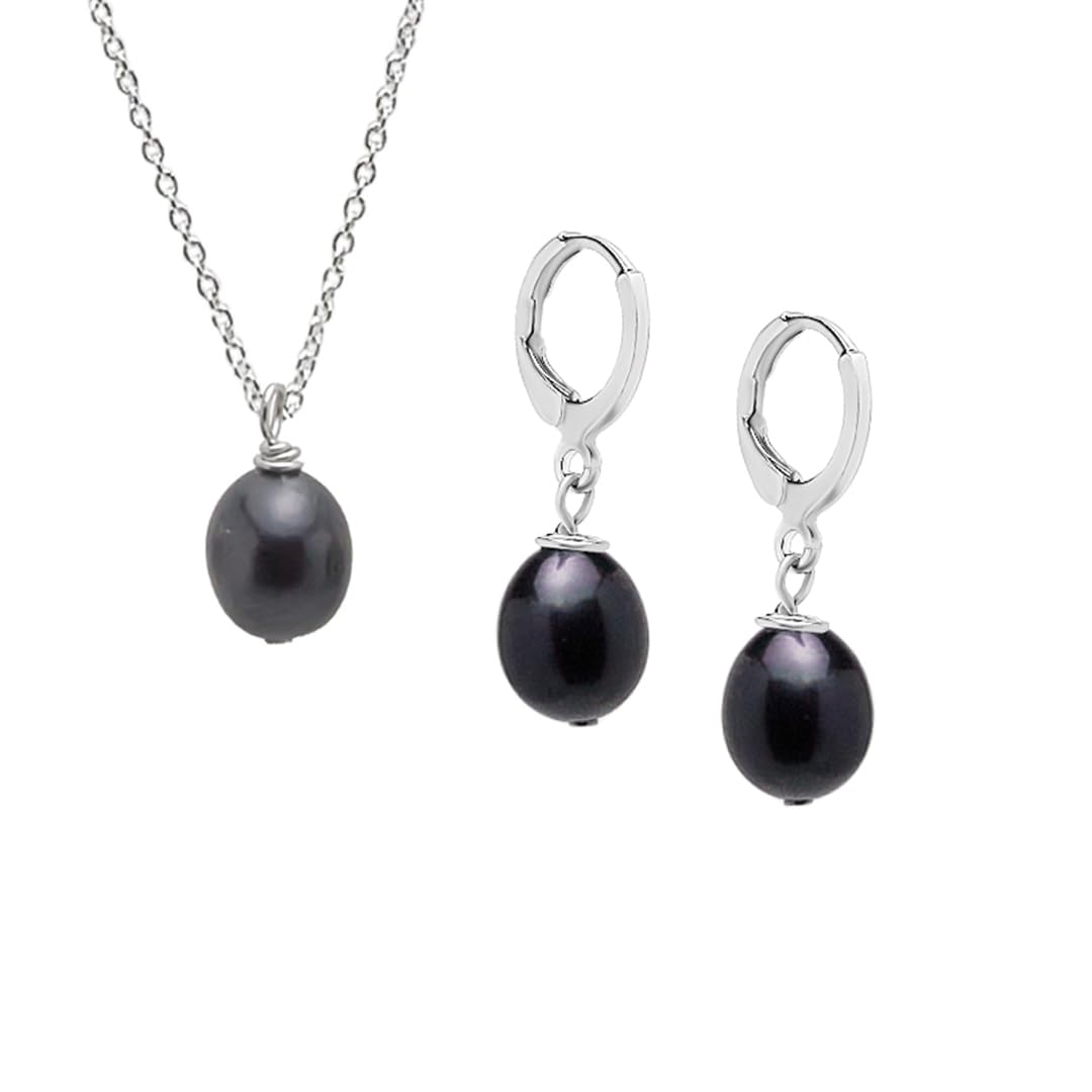 Black Freshwater Pearl Jewelry Set for Women