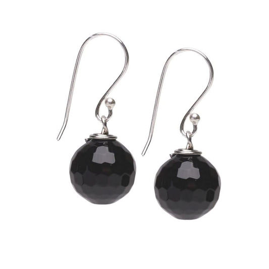 Black agate 12mm Faceted Bead Gemstone Dangle Drop Earrings