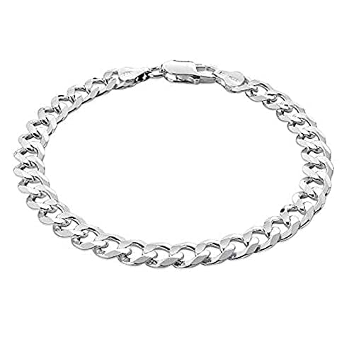 925 Sterling Silver 8mm Thick Curb Chain Bracelet