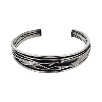 15mm Tapered Crushed Design 925 Sterling Silver Bangle