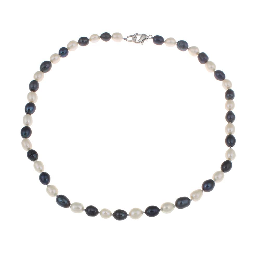 Black and White Rice Shape Pearl Necklace