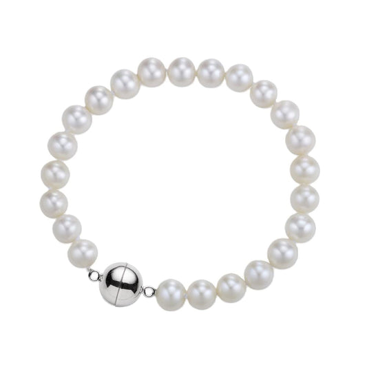 White Freshwater Pearl Bracelet with Magnetic Ball Clasp