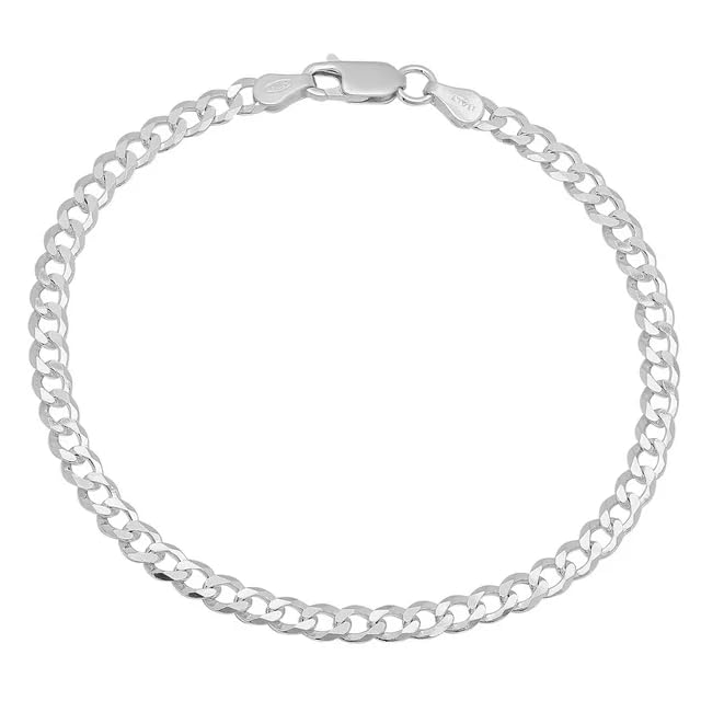 Men's Curb Chain Bracelet | 5mm 925 Sterling Silver Chain, Available in Lengths 17.5cm to 22cm