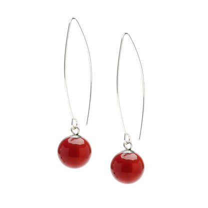 Red Agate 12mm Long Dangle Drop Earrings