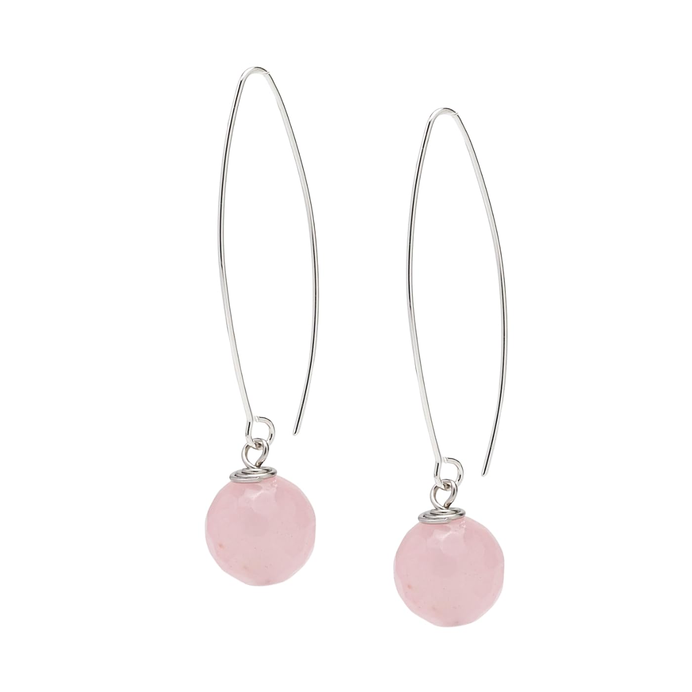 Faceted Rose Quartz 12mm Long Dangle Drop Earrings