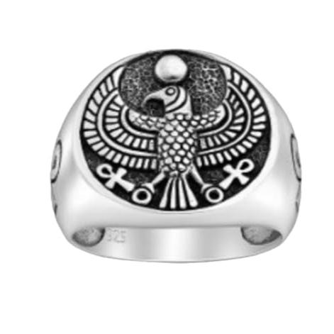 Men's Ankh Ring | 925 Sterling Silver Eye of Horus Design, Available in Sizes 8-14